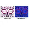 Fluorescent Day of the Dead face tattoo sticker with dual normal and glow effects - Vintage Red Lip Style (FH-11)