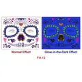 Luminous Halloween skull face tattoos with neon heart and flower patterns style FH-12 - Full Face Skull Mask Style (FH-12)