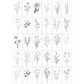 Detail view of 30 minimalist black butterfly and floral line art temporary tattoo stickers - HD Flowers (30 Sheets/Set)