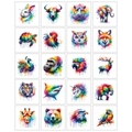 Set of 20 vibrant watercolor animal temporary tattoos with artistic paint drip design - Style D (20 Animal Patterns)