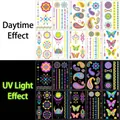 Set tatuajes fluorescentes UV con patrones de mandalas y mariposas bajo luz ultravioleta - Estilo Geométrico YGC (YG-C01-C10)