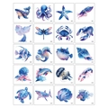 Tatouages temporaires aquarelle bleu et violet sur le thème des créatures marines - Animal Marin G