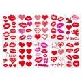 Set of 10 Valentine's Day temporary tattoos featuring red lips, hearts, and roses - Set of 10 Sheets