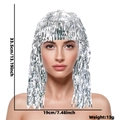 Silver PET tinsel wig for party decor with dimensions of 33.5cm length and 19cm width - One Size / Bright Silver