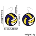 Boucles d'oreilles pendantes en acrylique motif volleyball avec crochets argentés - Taille unique / Volleyball