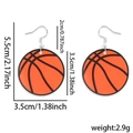 Boucles d'oreilles basket en acrylique avec texture orange et crochets argentés - Taille unique / Basketball