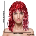 Metallic red foil fringe wig party headpiece for fans, size 33.5x19cm and 13g weight - One Size / Bright Red