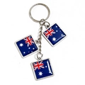 Metal Australia flag keychain with three square pendant charms and a polished silver ring - Australia