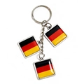 German flag keychain with three square pendants on stainless steel ring and chain link - Germany Style