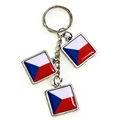 Detailed macro view of Czech Republic flag keychain with three zinc alloy square pendants - Czech Republic