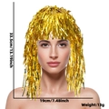 Metallic gold tinsel party wig for festivals measuring 33.5cm high and 19cm wide - One Size / Bright Gold