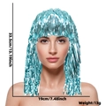 Vibrant teal blue metallic tinsel wig with size dimensions for party costume - One Size / Bright Light Blue