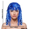 Metallic blue tinsel party wig for festive decor, 13g lightweight PET material - One Size / Glossy Blue