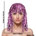Shiny purple foil fringe wig for party cosplay, dimensions 33.5cm x 19cm, lightweight tinsel cap - One Size / Bright Pink
