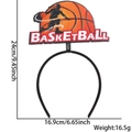 Orange basketball themed headband with black silhouette and size specs for fans - Dribbling Basketball with Basketball Letters