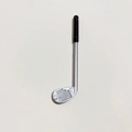 Detailed view of a miniature golf club accessory with metallic finish and black handle grip - Golf Club Style