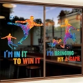 Rainbow soccer window stickers set with athletic silhouettes and motivational quotes - Soccer Player Silhouette Splatter Style (ZQ2622+ZQ2623) / 40cmx60cm (Set of 2)