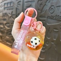 Portachiavi da calcio con sabbia liquida rosa, cinturino in PVC e glitter dorati - Rosa