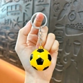 Creative soccer ball keychain in bright yellow and black finish with silver metal ring - Yellow