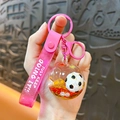 Portachiavi calcio liquido rosa con glitter e mini pallone su cinturino - Rosso