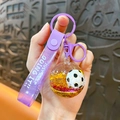 Purple football liquid quicksand keychain with glitter and silicone strap charm - Purple