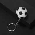 Portachiavi classico calcio 3D bianco e nero con texture in pelle e anello d'argento - Calcio Opaco Nero Bianco (3.6CM)