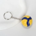 Yellow and blue volleyball keychain with silver metal ring and chain for backpack decor - Cyclone Yellow Blue Volleyball