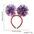 USA flag themed red headband with red, blue and white pom poms for soccer fan cheering - Tinsel Ball Style