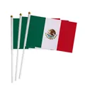 Three handheld Mexico flags with white poles and gold tips for soccer world cup events - Mexico Hand-held Flag
