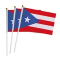 Three-piece Puerto Rico hand flags with white poles and gold ball tops on white background - 14*21cm with pole