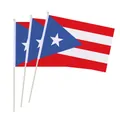 Detailed close-up of three Puerto Rico hand flags made of polyester with white plastic poles - 30*45cm with pole