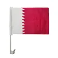 Drapeau de voiture du Qatar avec mât en plastique blanc pour décoration de véhicule - Drapeau de Voiture 20*28cm