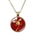 Antique bronze necklace featuring a football elk mascot on a round glass pendant - Cartoon Reindeer Soccer Player (62637003)