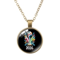 Vintage bronze World Cup 2026 mascot trophy pendant necklace with glass cabochon - 2026 World Cup Black Background Style (62637006)