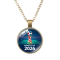 Antique bronze necklace with 2026 World Cup trophy logo under a glass cabochon - 2026 World Cup Official Emblem Blue (62637010)