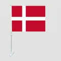 Denmark car flag with white flagpole and clip for window mounting on red background - Premium Pole Style
