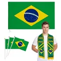 Brazil football fan set with large national flag, hand flags and knit souvenir scarf - Brazil Flag Scarf Set