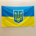 Bandera nacional de Ucrania con escudo de tridente hecha de poliéster resistente - Ucrania