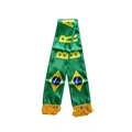 Satin Brazil soccer fan scarf in iconic green and yellow with tassels and Brasil logo - Brazil Style 2