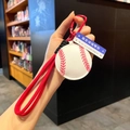 Porte-clés de baseball créatif en cuir avec corde tressée rouge et mousqueton en métal - Baseball