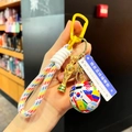 Soccer keychain with World Cup trophy pendant, colorful braided rope, and football charm - National Flag Soccer Ball + Gold Trophy + Text Sign + Multi Braid Rope