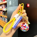 Creative soccer trophy keychain with woven strap and flag ball for sports fans - National Flag Soccer Ball + Gold Trophy + Text Sign + Yellow Braid Rope