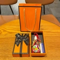 Detail of soccer world cup trophy keychain gift set with orange box and ribbon - Soccer Ball + Trophy + Sign + Red Braid + Gift Box + Bag