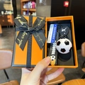 Soccer keychain gift set with football charm and silicone wristband in luxury gift box - Black & White Football + Waiting At Field Sign + Gift Box