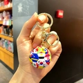 Creative soccer keychain featuring multi-national flag patterns with gold metal ring - National Flag Soccer Ball + Lobster Clasp