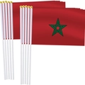 Set of 10 Morocco hand flags with red base, green star, and golden pole tips - 20*30cm Hand Flag 10Pcs Set (With 40cm PVC Pole)