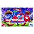 Official 2026 World Cup flag banner with Canada, USA, and Mexico flags and metal grommets - Style 5