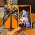 Cartoon football keychain with orange headphones in luxury gift box with blue strap - Dark Blue Headphone Style With Gift Box