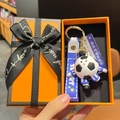 Cartoon soccer keychain with blue strap and sports figure in a premium orange gift box - World Wave Blue Style With Sign and Box