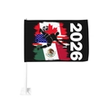 2026 Weltcup Autoflagge mit USA, Kanada, Mexiko Motiven auf 30x45cm Polyestergewebe - Flaggenelement Patchwork-Stil (43CM Fahnenmast)